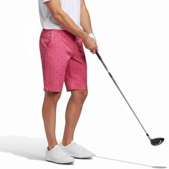 adidas Other - Adidas Men Golf Shorts Size 34 Maroon w/Navy Tree Pattern Flat Front Performance